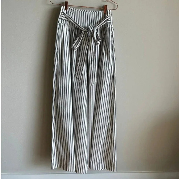 BCBGMAXAZRIA Womens Self Tie Belt Stripe Wide Leg Pants Black White Size 2/4 - Picture 1 of 13